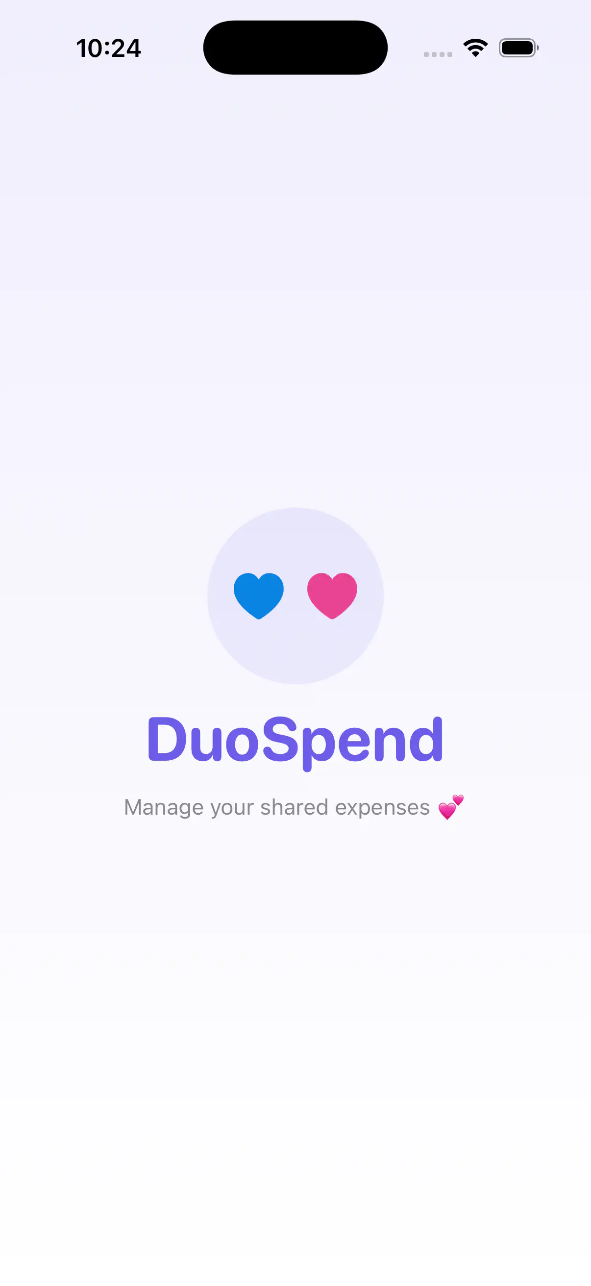 DuoSpend welcome screen on iPhone