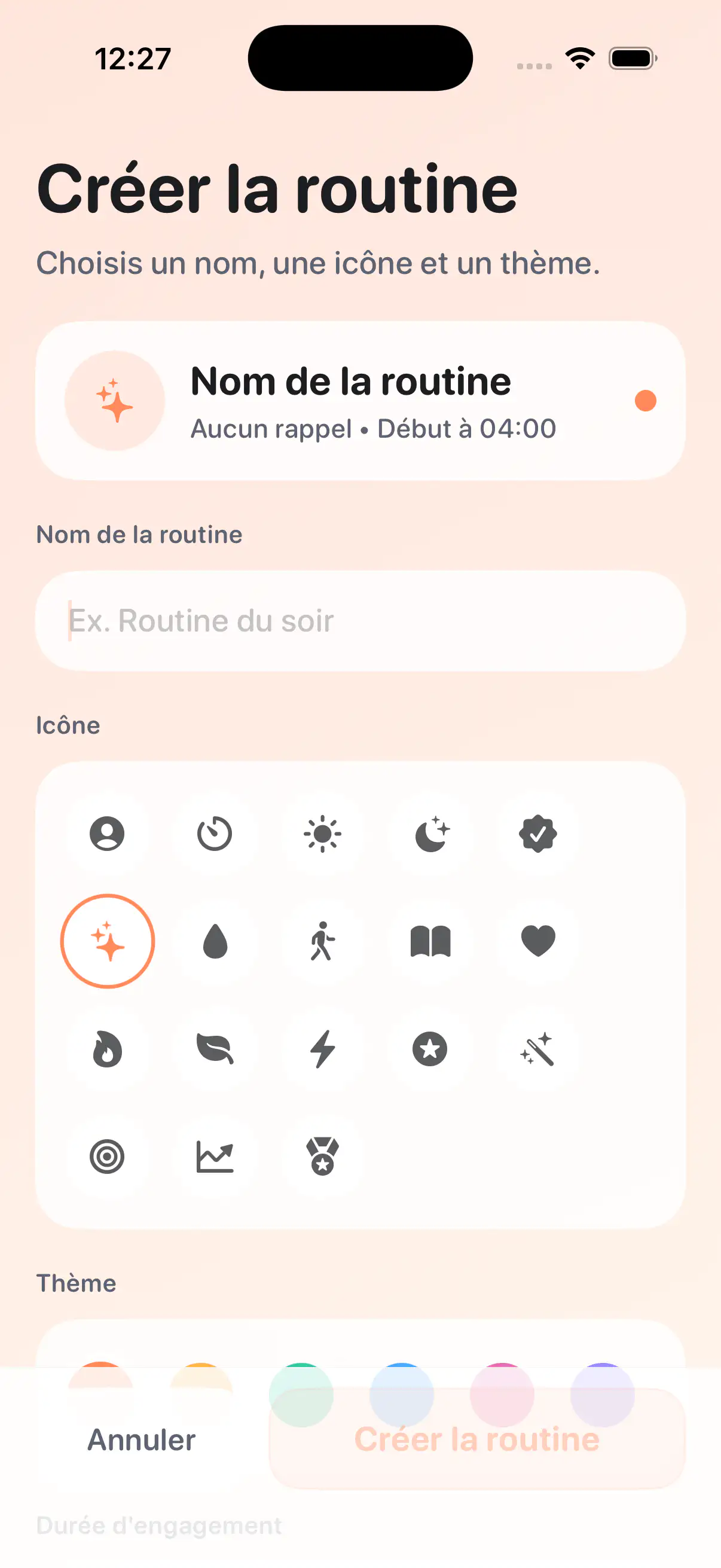 Écran de création d’une routine dans FocusOne