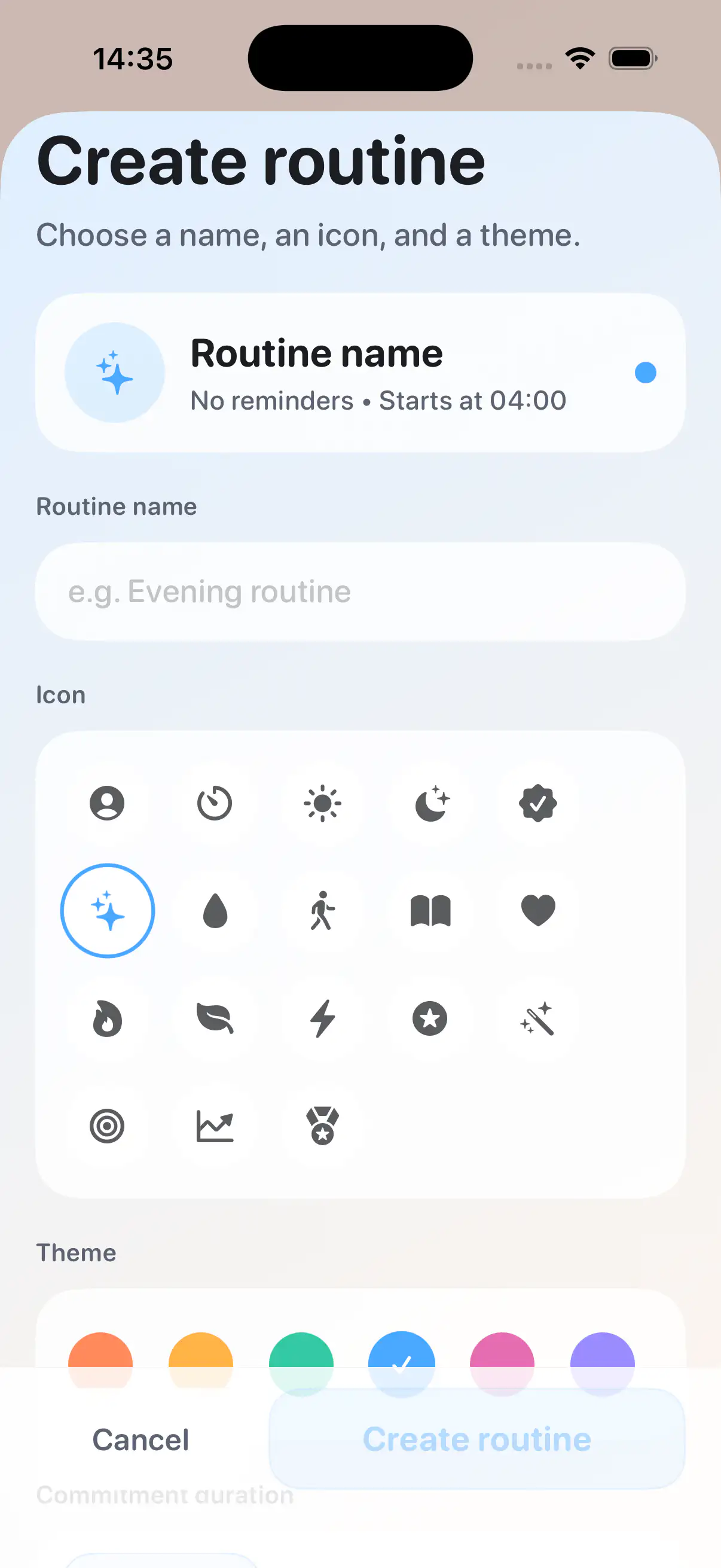 FocusOne routine creation screen
