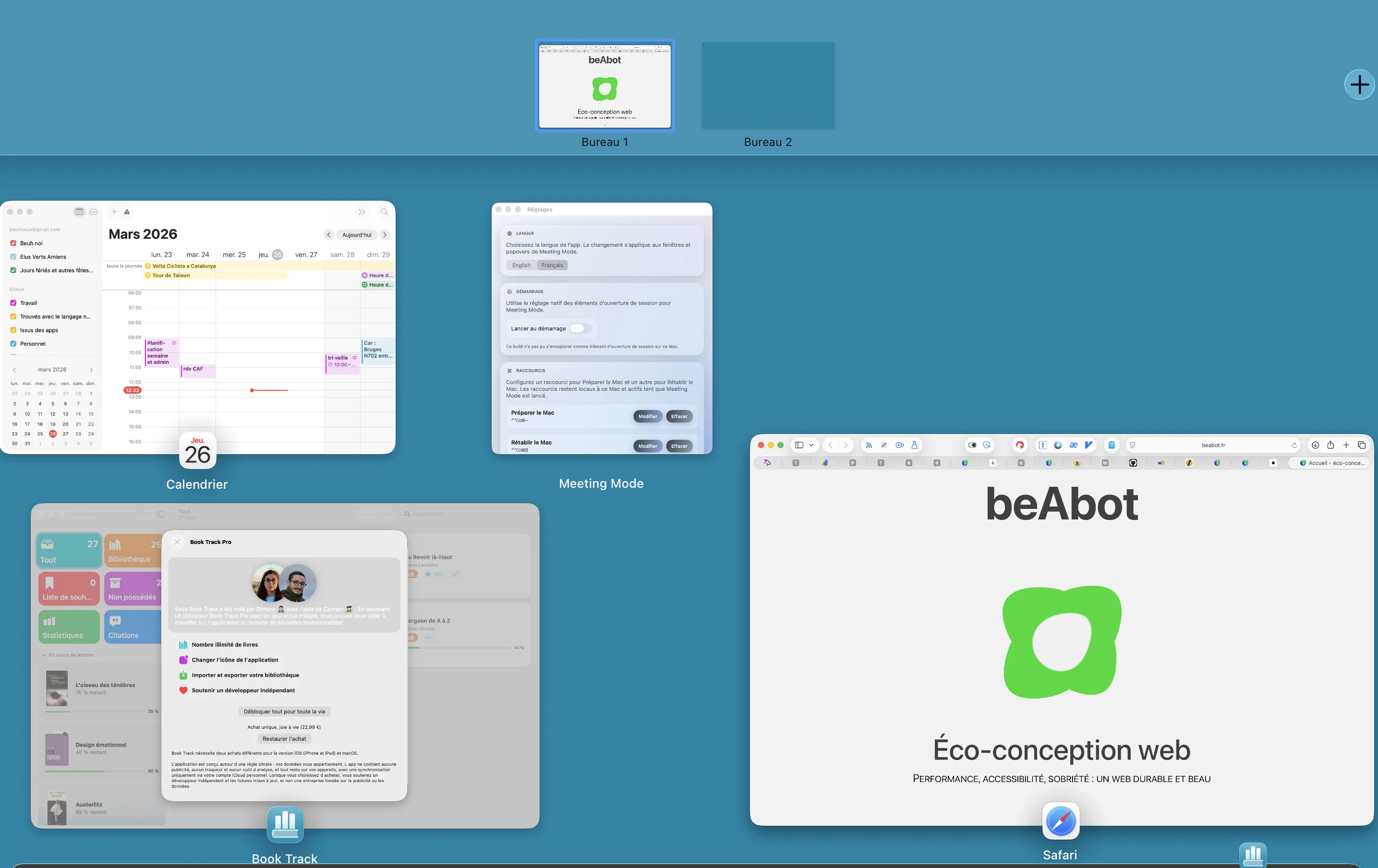 Bureau macOS après le lancement d'une session Meeting Mode — écran propre