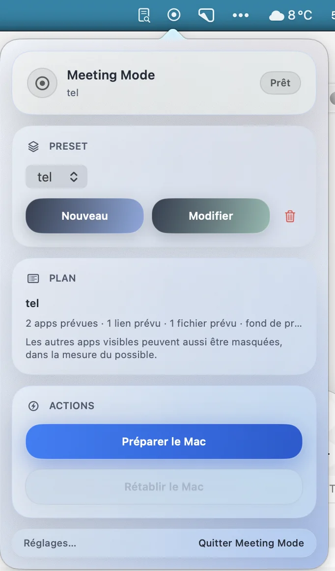 Aperçu de Meeting Mode sur macOS