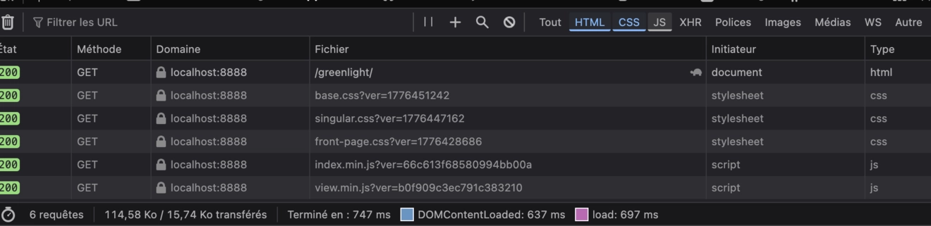 Capture des requêtes réseau de Greenlight-free