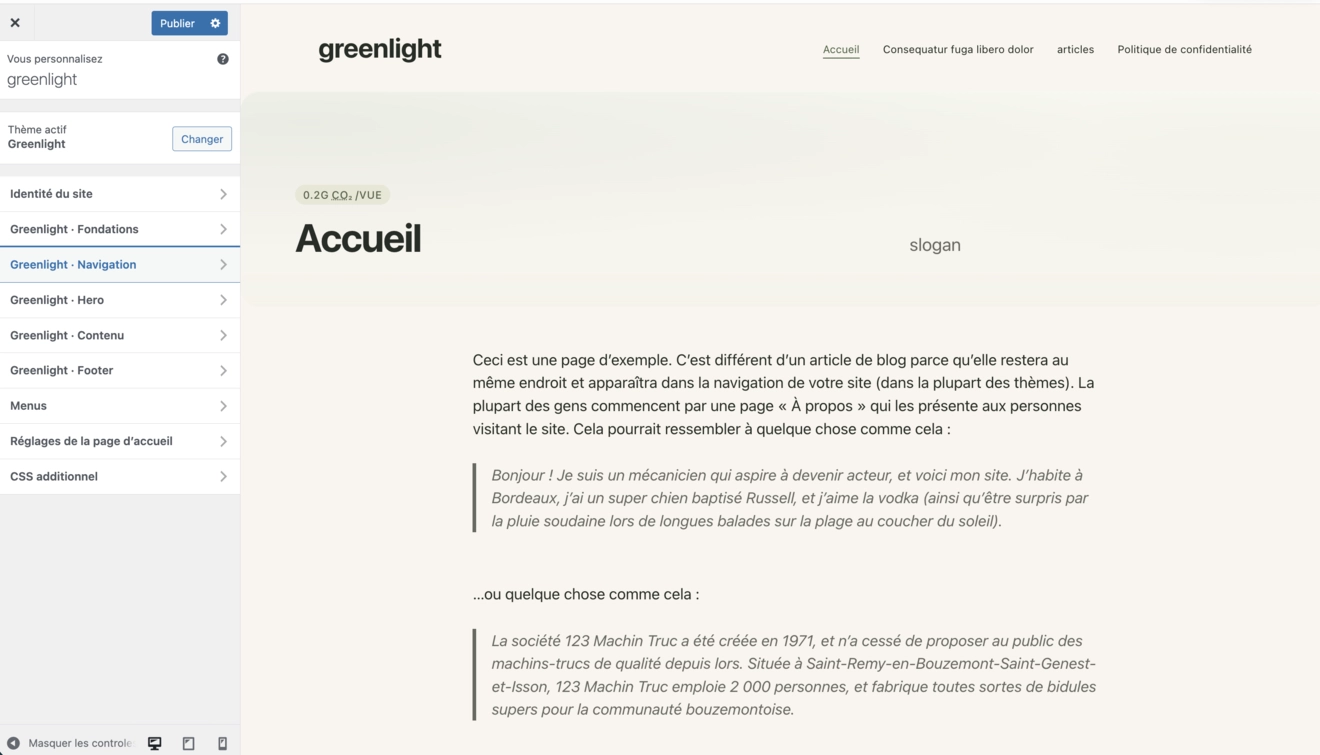 Capture du personnalisateur Greenlight premium
